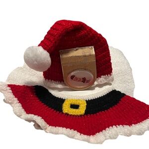 SO DORABLE Infant Hand-Crocheted Santa Hat & Skirt Set 0-6/mo Faux Fur Trim NEW